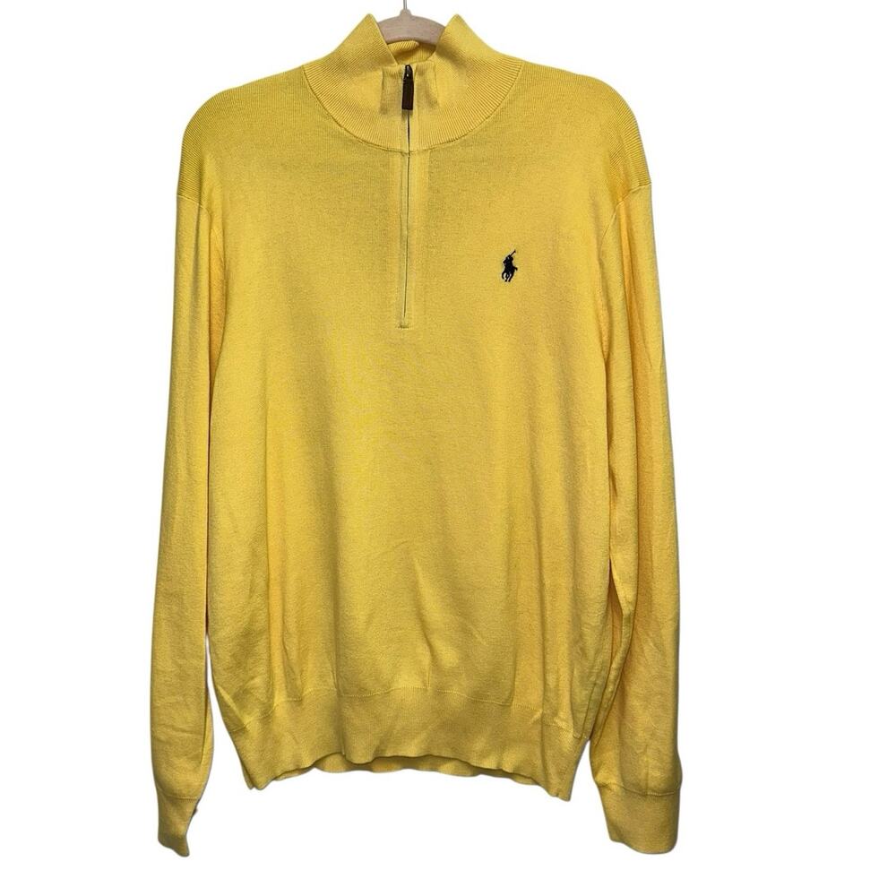 Polo Ralph Lauren Yellow Quarter Zip Sweater Large Pony Logo Pullover